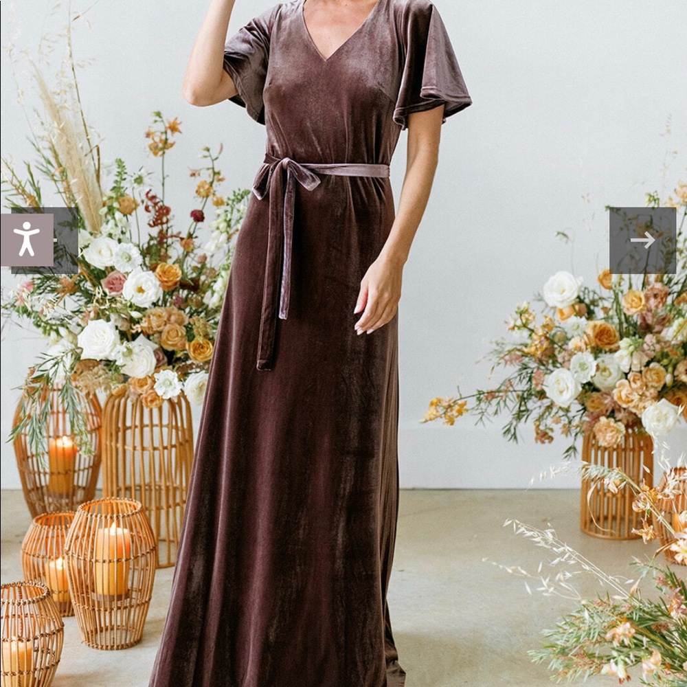 Revelry - Dessert Blue Velvet Reese Dress - M - Petite Maxi